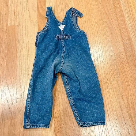Vintage 3T OshKosh B'Gosh Vestbak Baby Overalls Printed Denim White Lace USA - Picture 7 of 11